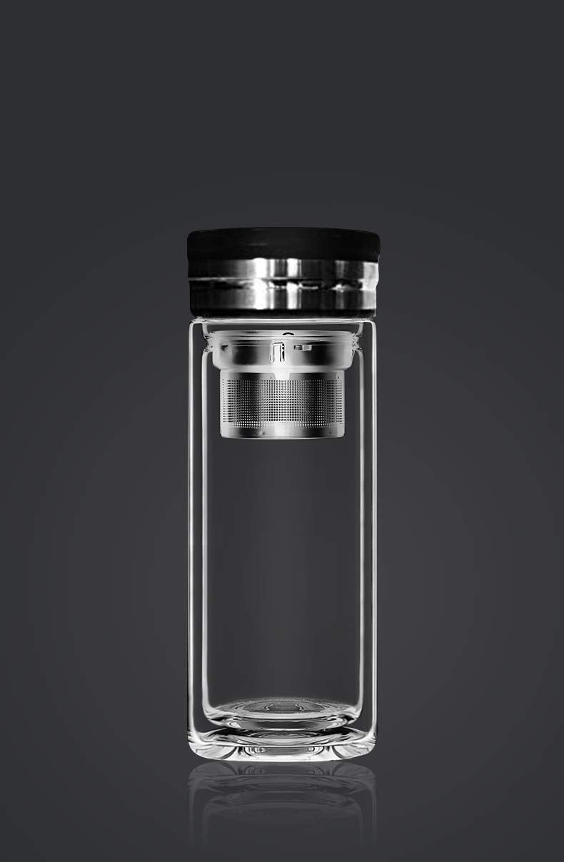 Sun's Tea 18oz Wide Mouth Ultra Clear Spill-proof Strong Double-wall 3-Piece Borrosilicate Glass Tumbler with Strainer and Lid (flat top lid) - Image 4